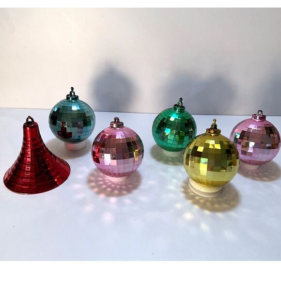 The best!  6 plastic MCM disco ball Christmas ornaments;  5 balls; 1 bell. - Picture 3 of 4